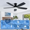 52in Black Ceiling Fan with Light, Flush Mount, Remote APP