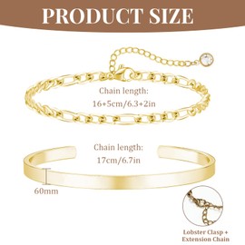 APMGONT Mens Bracelets Chain Bracelet for Men, 2 Pcs Stainless Steel Adjustable Link Chain Bracelet for Men, Silver Gold Plated Cuff Open Bangle, Birthday Christmas Gifts For Women Men (Silver E)