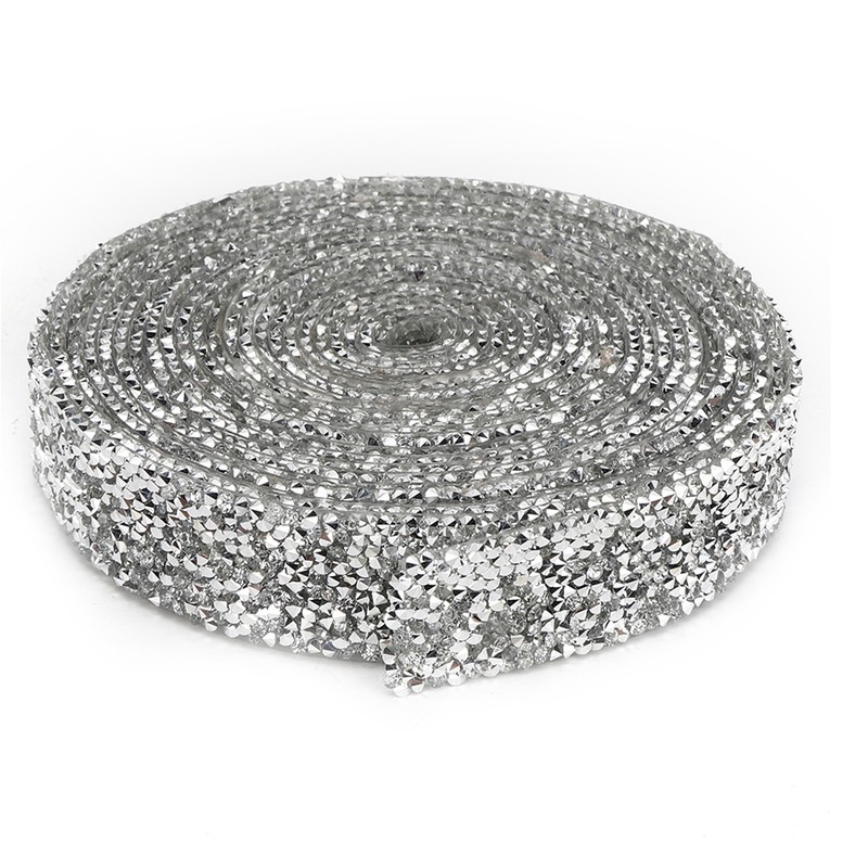 Rhinestones Trim Silver Base Ribbon DIY Hand Made Decoration Phone