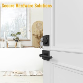 HOSOM Entry Door Handle and Single Cylinder Deadbolt Front Door Lock Set, Keyed Alike Heavy Duty Exterior Door Lock Set, Door Lever with Lock & Keys for Office, Reversible Matte Black
