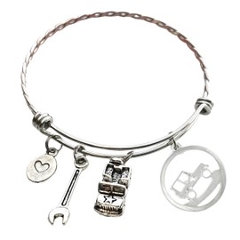 Off Roading Charm Bracelet with Wrench Braided Stainless Steel Expandable Bangle