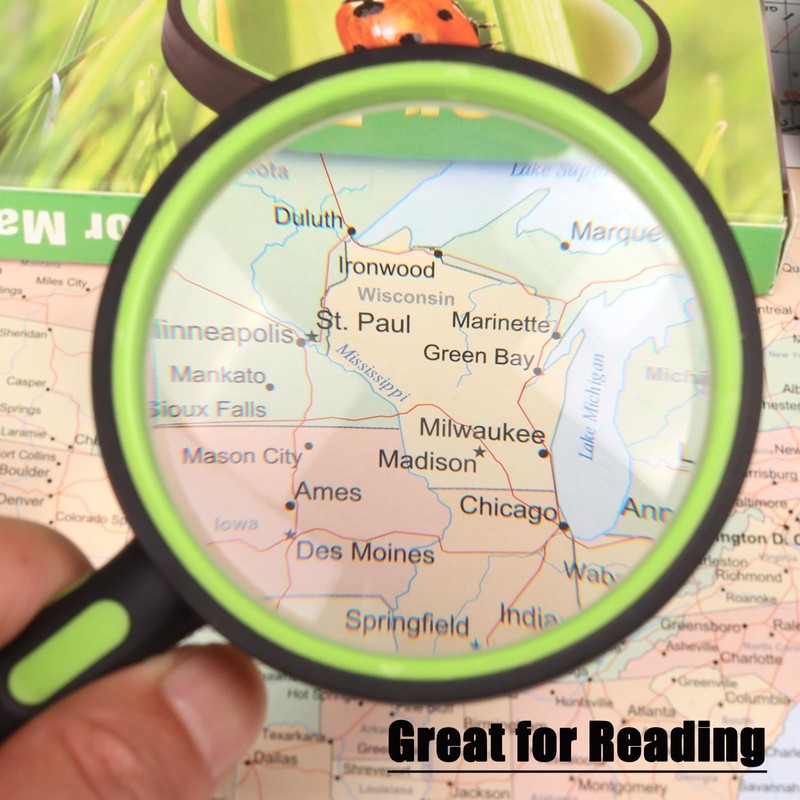 Ocim 2 Pack Magnifying Glass,Kids Magnifier Shatterproof,75mm 10X Lens with