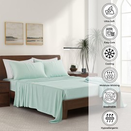 Luxury Bamboo Market | Queen Envelope Pillowcase Set | 100% Viscose Made from Bamboo | Organically Grown | Ultra Soft | Cooling | 2pcs [Coastal Green]