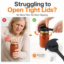 Jar Openers for Seniors, 5-in-1 Can Opener for for Seniors with Arthritis, Adjustable Three Claw Lid Opener with Non Slip Teeth & Ergonomic Handle, Kitchen Gadget Fits 1-3.5in Jars, Bottles & Cans
