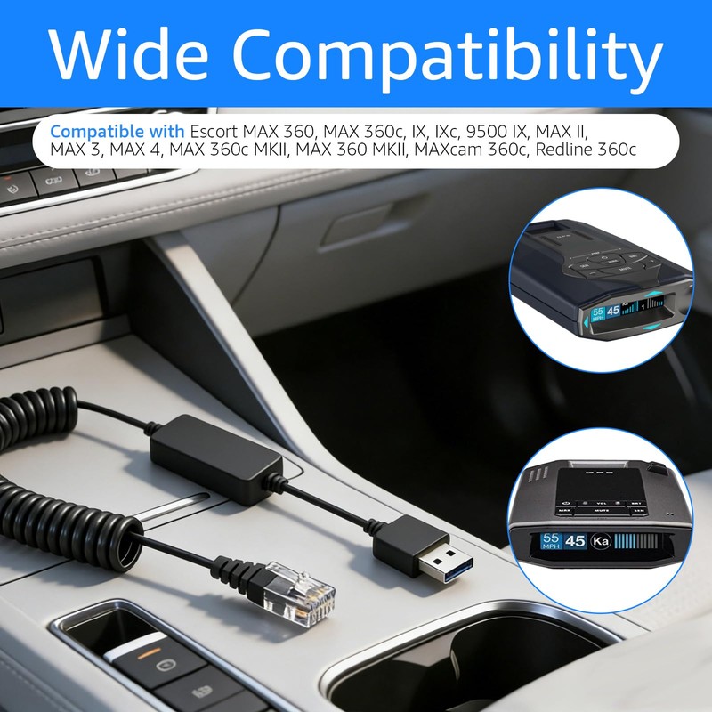 USB C to RJ11 Radar Detector Colied Power Cord for
