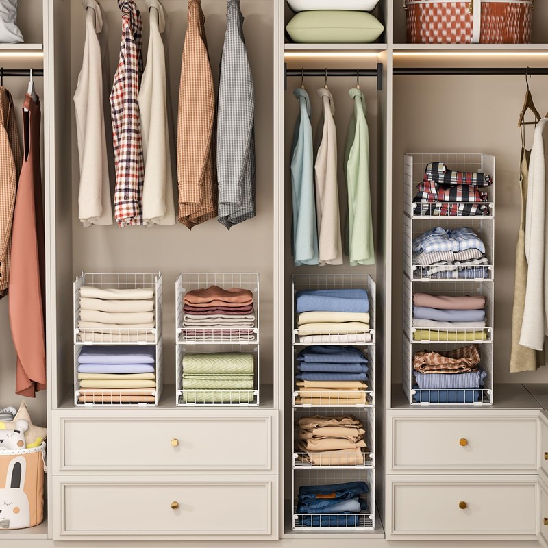 Stackable Closet Organizers and Storage - 4-Tier Stackable Storage Bins,