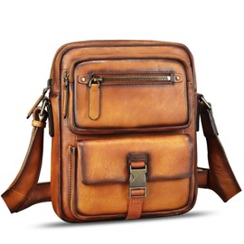 IVTG Genuine Leather Purse and Messenger Bag for Men Fashion Leather Shoulder Bags Briefcase Crossbody Satchel Bag with Strap (Brown)