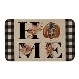 Home Pumpkin Buffalo Plaid Fall Door Mat 17 x 29 Inch,Seasonal Autumn Harvest Thanksgiving Decorative Doormat Welcome Floor Mat for Indoor Outdoor