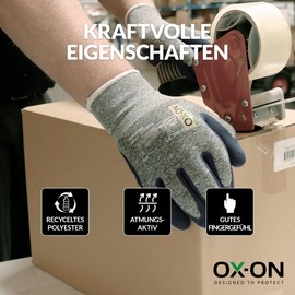OX-ON RECYCLE BASIC 16001 Work Gloves, Size 8, 12 Pairs of Protective Gloves Made of Recycled Polyester with Latex Coating, Grey Assembly Gloves with Good Tactile Sensation, EN Certification