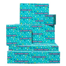 CENTRAL 23 Funny Wrapping Paper For Men Women Adult - 6 Sheets Of Blue Gift Wrap - Sh*t Present Inside - Star - Rude Wrapping Paper For Friends - Comes With Stickers - Recyclable