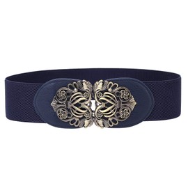 Syuer Women Retro Style Stretchy Waist Belt Vintage Elastic Wide Dress Belts (XXL-XXXL (36”-45”), Navy Blue)