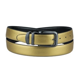 Concitor Reversible Belt Solid GOLD & Black Bonded Leather Pewter-Tone Buckle 44