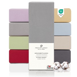 DarBene Spannbettlaken 90x200 Premium, Jersey 100% gekämmte Premium Baumwolle, atmungsaktiv, superweiches Bettlaken bis 30 cm Matratzenhöhe, Oeko-TEX, Hellgrau