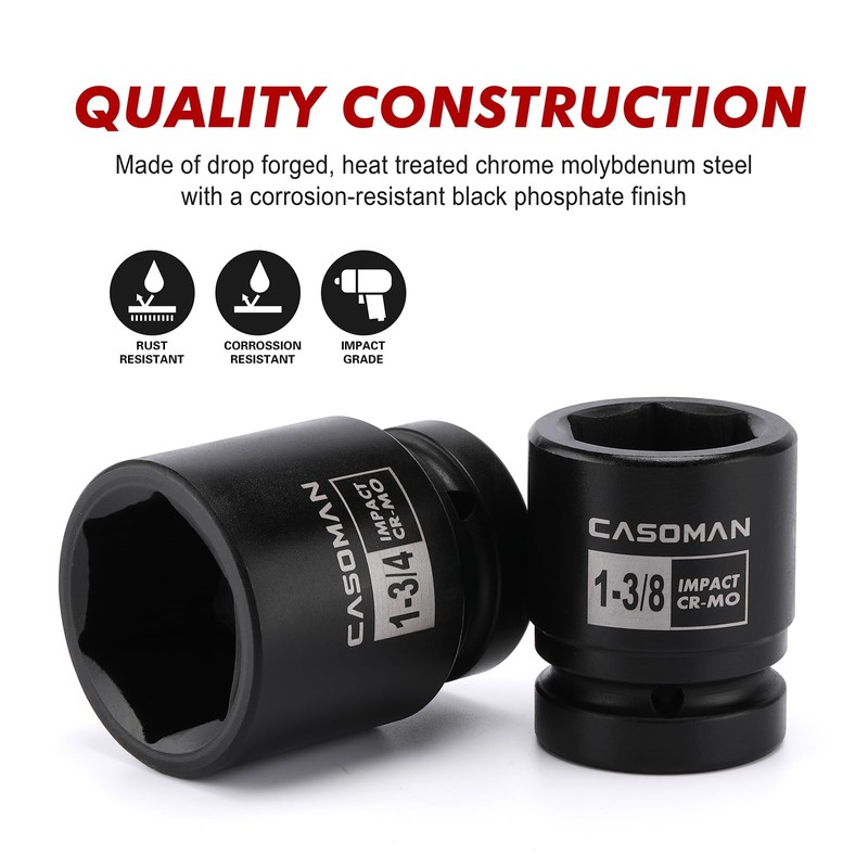 CASOMAN 1-Inch Drive Spindle Axle Nut Impact Socket Set, Shallow,