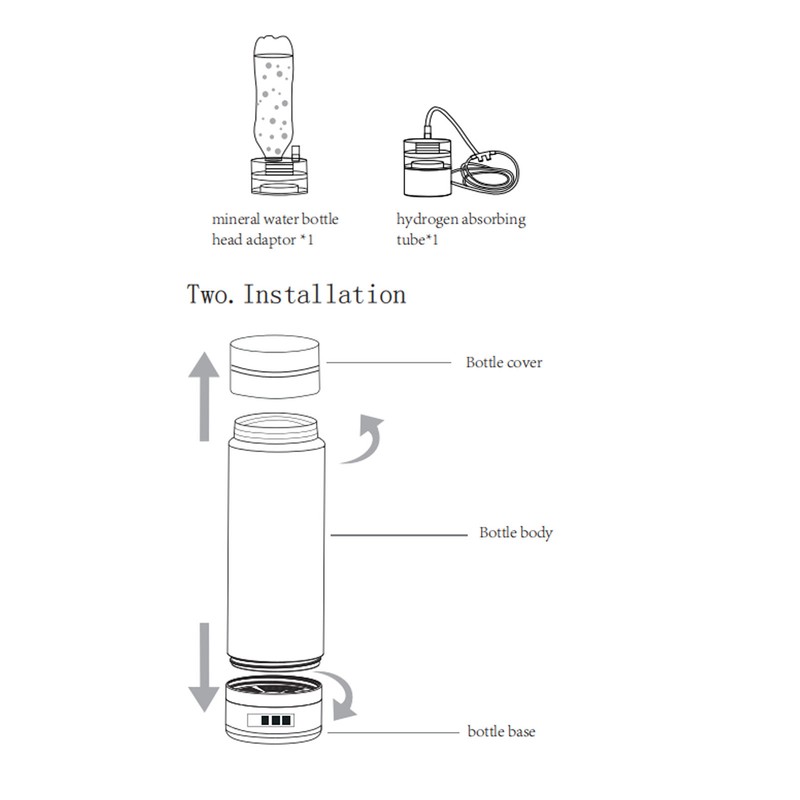 5V Hydrogen Water Bottle 260ML Capacity 2000‑9000ppb Rechargeable Portable Hydrogen