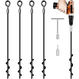 Ground Anchors Screw in Trampoline Anchors Heavy Duty Ground Anchors,Tent Stakes for Camping Tent, Trampoline, Canopies, Carports, Sheds, Swing Sets, Black Anti-Rust Coating for High Wind (4 X 26)