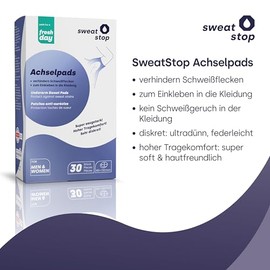 Sweat Stop SweatStop Achselpads gegen Schweißflecken - 30 Stk selbstklebende Schweiß Pads - saugstark & diskret - 24h Sicherheit