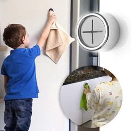 Junwapy 6Packs Kitchen Towel Hooks, Round Self Adhesive Wall Mount Dish Towel Hook Hangers, (Push to Hanging) Drilling Hand Towel Hook Holders with Premium Finish for Kitchen, Bathroom, Cabinet