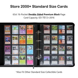 Rayvol 2000 Trading Card Binder, 16 Pocket D-Ring Card Binder Fit 2016 Cards - Large Card Collection Binder with Double-Sided Black Pages for TCG -White