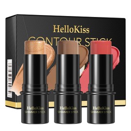 3Pcs Cream Contour Stick Makeup Kit, Shades with Highlighter, Blush and Bronzer Contour Stick for Cheeks, Lips, Eyes, Natural Face Contouring, Long Lasting, Waterproof, Matte Finish (Set C, S)