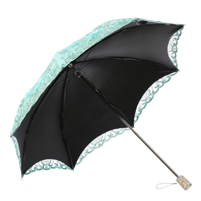 LCY Embroidered Lace Double-deck Anti-UV Parasol Sun/Rain/Snow Folding Umbrella-Green