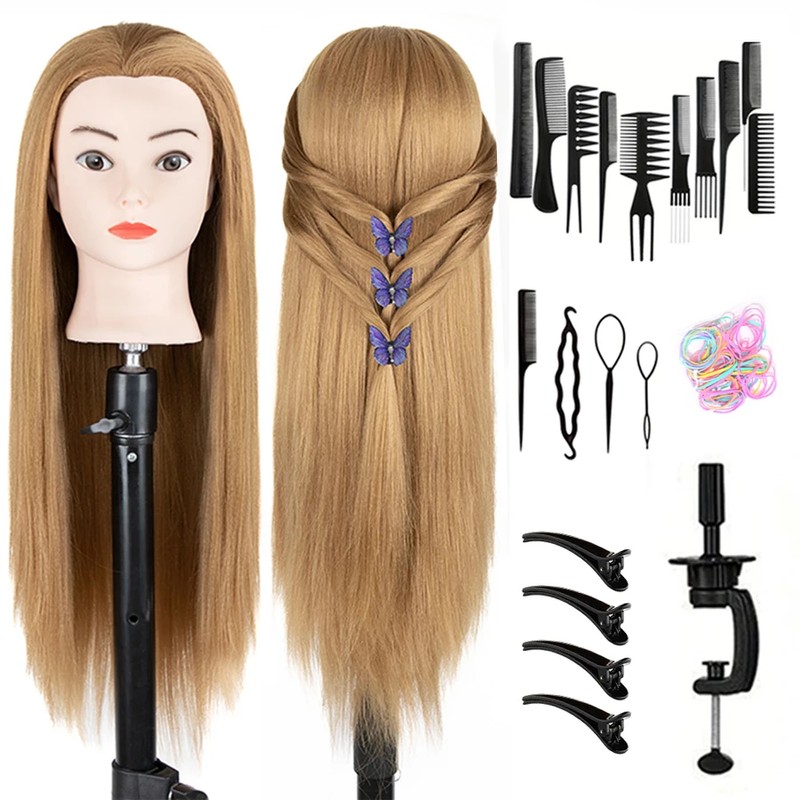 24-Inch Hairdressing Mannequin Head with Synthetic Fiber Hair – Styling,
