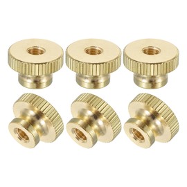 sourcing map Knurled Thumb Nuts, 6Pcs M5 x D16mm x H10mm Brass High Head Through Hole with Collar High Head Through Hole Round Knobs Fasteners for 3D Printer Parts, Machine Tools