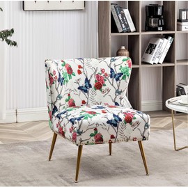Container Furniture Direct Thia Armless Accent Chair for Living Room, Elegant Seat with Nailhead Trim, Gold Metal Legs and Comfortable Curved Back, 28" D x 25" W x 29.5" H, 05 Floral Print