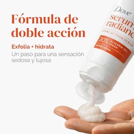 Dove Exfoliante corporal Serum + Radiance con suero de aceite de glicerina al 30% y jojoba dorada para una piel suave y radiante, 8.5 onzas