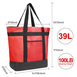 CIVJET 2Pk Insulated Reusable Tote Bag for Grocery Shopping for Women, Pizza/Food Delivery Bag to Keep Food Cold/Hot for Uber Eats/Doordash/Grubub, Cooler bags for Travel/Beach/Picnic, Red