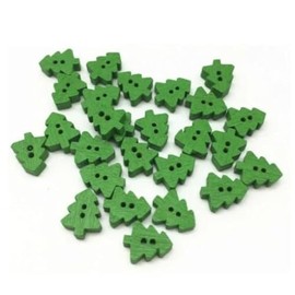 Trucraft - Green Wooden Christmas Tree Shaped Buttons - Pack of 12