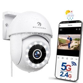 Menborn 2.5K Outdoor Surveillance Camera, 2.4/5GHz Camera Surveillance with Floodlight, 360° Viewing Range IP Camera with Full Colour Night Vision, Automatic Tracking, 2-Way Audio, Works with Alexa