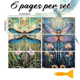 BEUNITONE 6 Sheets Dragonflies Rub on Transfers for Furniture Vintage Floral Rub on Transfer Sticker for DIY Crafts Decor Iod Transfers Stickers for Wood Dresser Glass Window Decals Waterproof 6"x12"