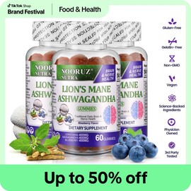 NOORUZ Ashwagandha & Lion's Mane & Blueberry Gummies Vegan Plant-Based Extracts/GMO-Free/Gluten-Free/Gelatin-Free Supports Cognitive and Memory Health:_Three bottles