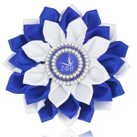 Satin 5.5" Sorority Corsage for Women Soror Pearl ZPB Flower Brooch Pin 1920 ZPB Gift Greek Sorority Gift Sisterhood Jewelry for Finer Women, 5.5", Pearl, crystal