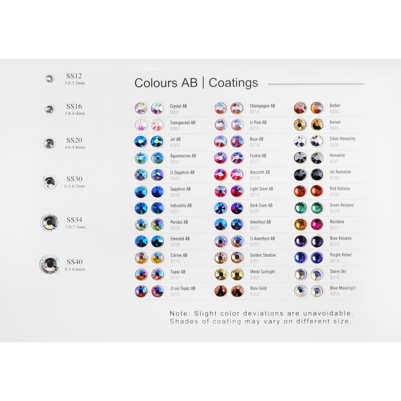 Beadsland Flat Back Rhinestones Sample Card Color Chart