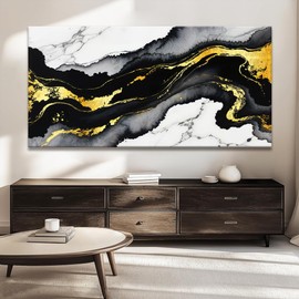 TAIJXAGSG Large Abstract Wall Art Canvas Art Wall Decor Marble Texture Black And Gold Wall Art Canvas Picture Painting Artwork For Bedroom Dinning Room Modern Home Wall Decor 29 x 58 In