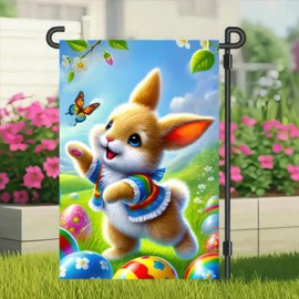 BlissYard Happy Easter Bunny Garden Flag Double Sided 12x18 Inch Easter Garden Flag Bunny Rabbit Egg Butterfly Decorative Outdoor Yard Home Decorations Farmhouse Spring Holiday Yard Flag Banner