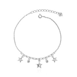 Meissa Sterling Silver Anklet for Women Waterproof Cuban Anklet with Stars and Balls Ankle Bracelets Summer Beach Jewellery, Silver