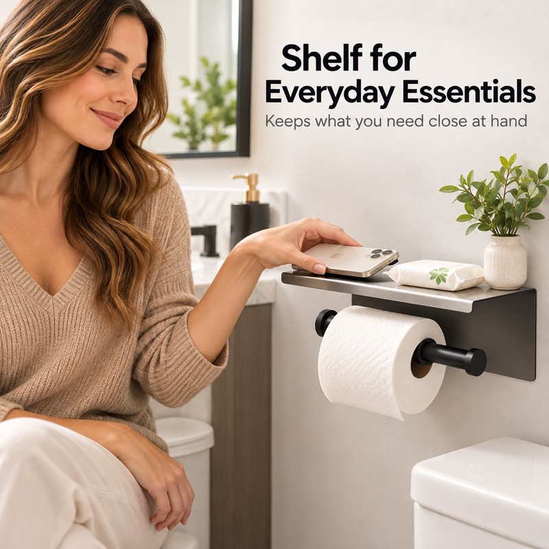 Double Roll Toilet Paper Holder with Shelf – Wall-Mounted Stainless