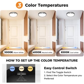 slochi Pack of 2 LED Ceiling Light with Motion Sensor Indoor 15 W 1500 LM Ceiling Light with Motion Sensor 3000 K / 4000 K / 6500 K 18 cm Round Sensor Light for Hallway Stairs Kitchen Balcony Garage