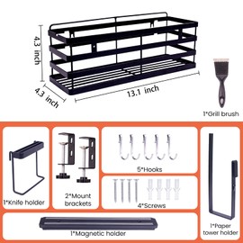 WodGod Grill Griddle Caddy, Space Saving Griddle Caddy for 17"-36" Griddles,BBQ Accessories Caddy with Magnetic Tool Holder,Knife Holder,Paper Tower Holder&5 J-Hooks.