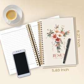 WARDOS Floral Cross Christian Spiral Notebook Journal 5.5x8.3, Jesus Journal for Women, Christian Gift for Women, Faith Based Gifts, Prayer Religious Notebook