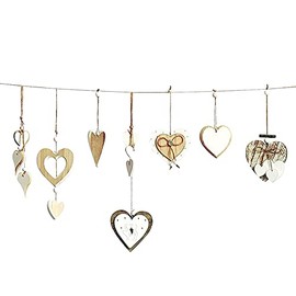 Pack of 7 Decorative Heart Hangers, Wooden Heart Pendants, Wooden Hearts, Window Decoration, Wedding Decoration, Room Decoration, Hanging Decoration, Wooden Decoration, Gift for Living Room Window