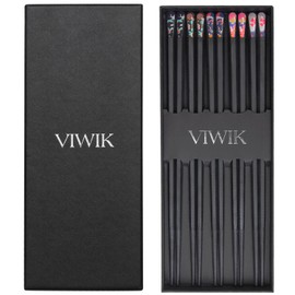 VIWIK 5 Pairs Reusable Chopsticks Premium Fiberglass Cute Japanese Korean Style Dishwasher Safe Chop sticks 9.5 Inch Gift Set