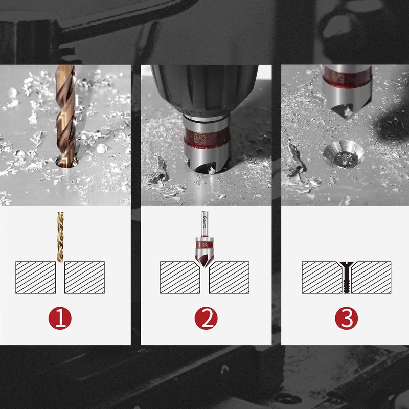ColumPRO 5PCS Cobalt 5-Flute Countersink Drill Bit Set - Heavy-Duty