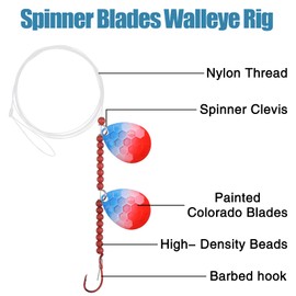 JSHANMEI 10 Pack Walleye Spinner Rig Kit - Crawler Harness Live Bait Rigs with Colorado Spinner Blades, Octopus Hooks - Fishing Lure Making Kit for Walleye, Trout, Bass, Muskie