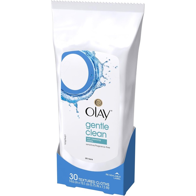 OLAY Wet Cleansing Cloths Gentle Clean, Sensitive/Fragrance-Free 30 Ea (Pack