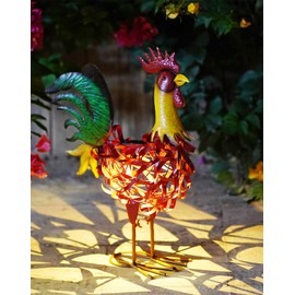 Solar Rooster Statue Garden Decor - 21.7 Inch Yard Decor & Perfect Rooster Gifts for Women, Outdoor/Indoor Red Rooster Decor - Stylish Metal Design (Rooster)