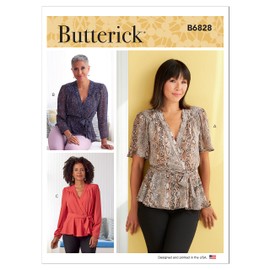 Butterick Misses' Wrap Top, Code B6828 Sewing Pattern Kit, Sizes 16-18-20-22-24, Multicolor